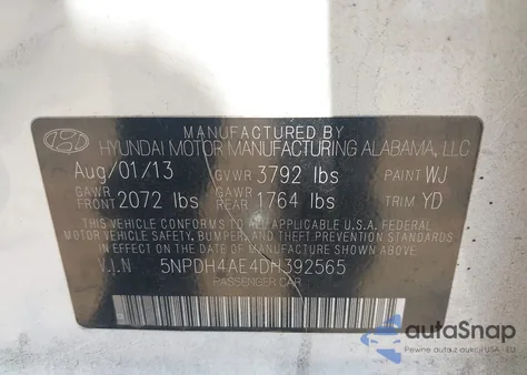 2013 Hyundai Elantra Gls from USA, damaged, VIN 5NPDH4AE4DH392565